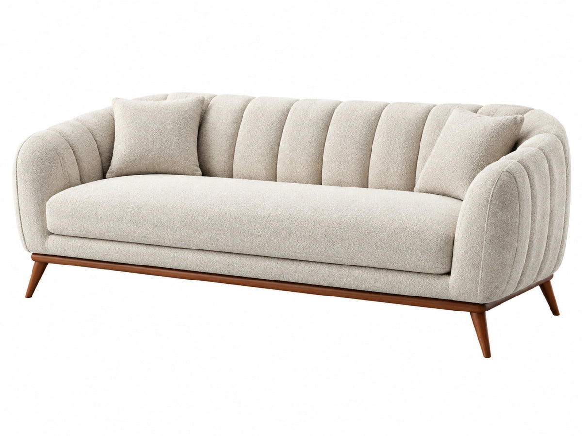 2-zits bank 180 x 85 x 82 cm crème bouclé stof - moderne woonkamerbank