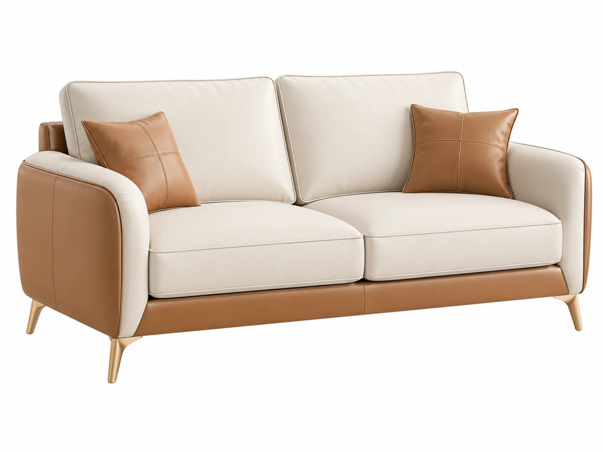 2-zitsbank 165 x 85 x 88 cm kunstleren bekleding beige/cognac moderne woonkamerbank