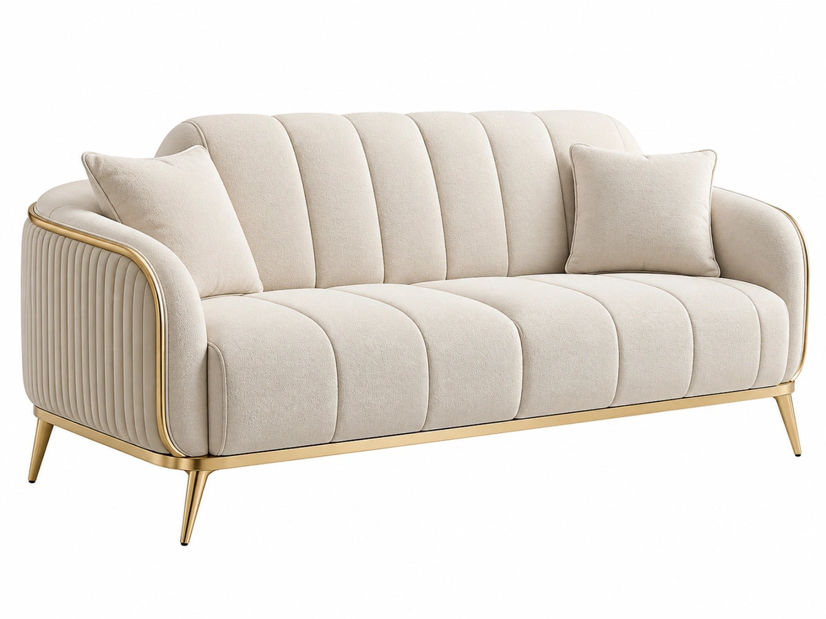 Bank 180 x 85 x 80 cm crèmekleurige boucléstof met gouden metalen poten modern