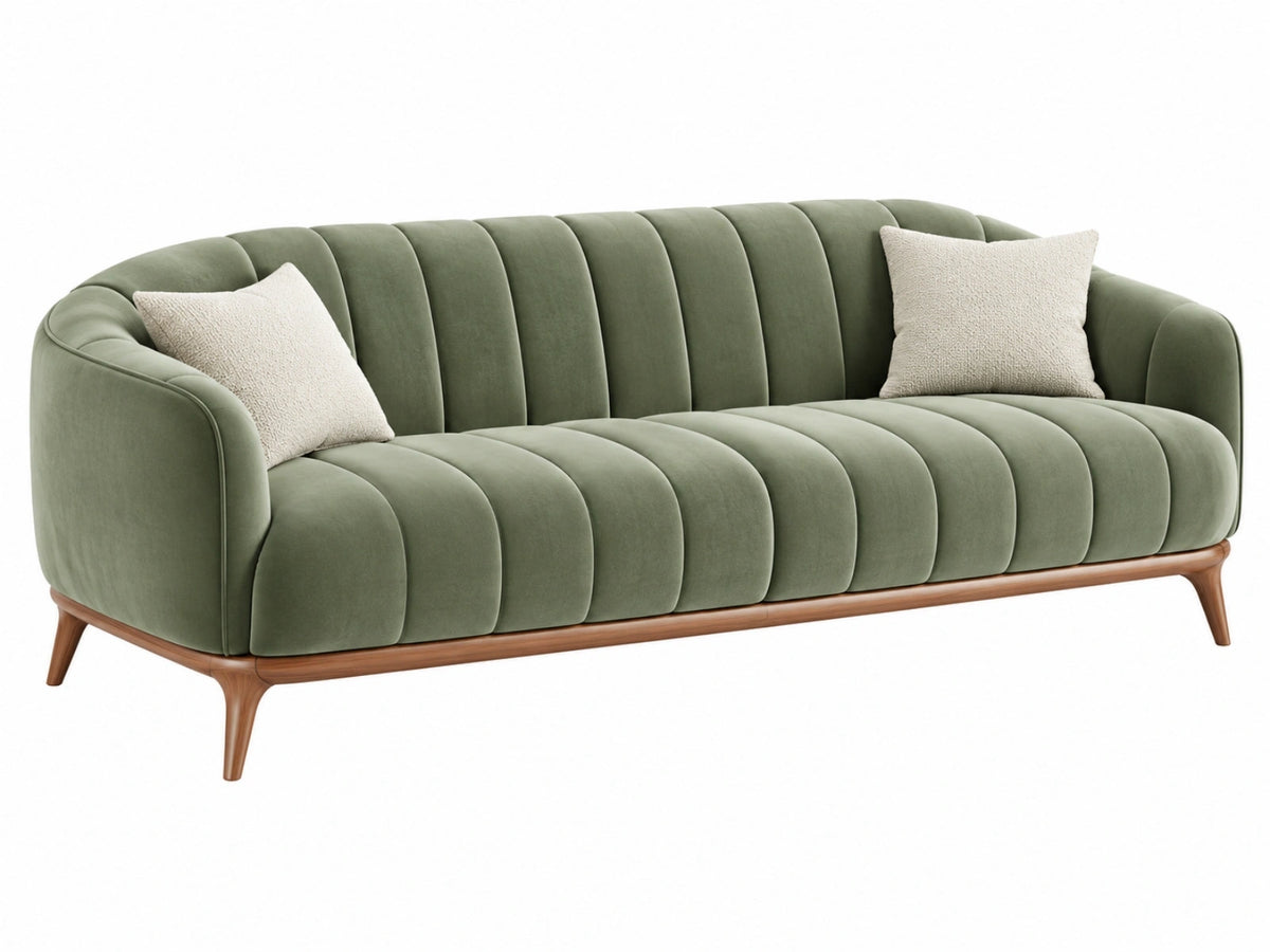 3-zitsbank 210 x 90 x 80 cm groen met textielbekleding en houten poten