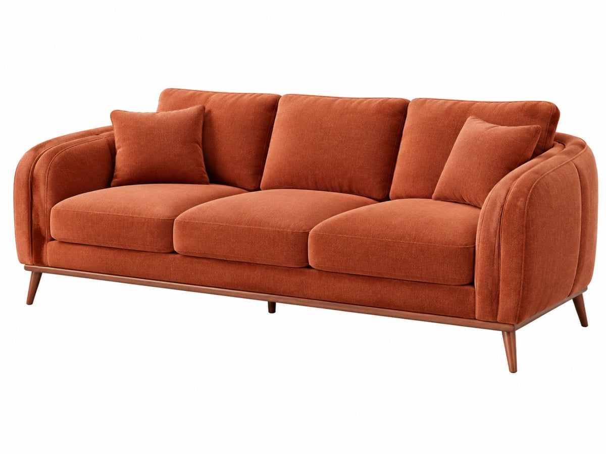 Driezitsbank 230 x 95 x 85 cm roestbruin stoffen bekleding moderne woonkamerbank