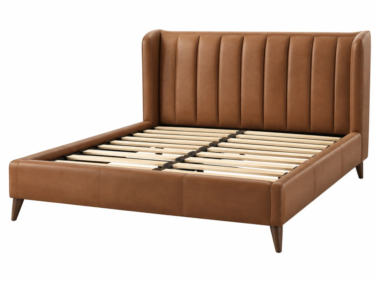Bedframe 160 x 200 cm bruin lederlook - gestoffeerd met lattenbodem