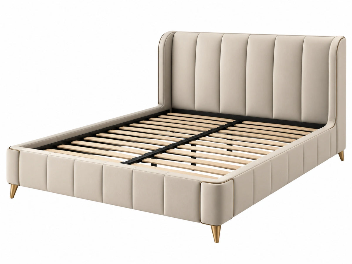 Gestoffeerd tweepersoonsbed 180 x 200 cm crème met lattenbodem modern