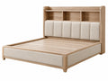 Bedframe 180 x 200 cm hout beige gestoffeerd hoofdbord met opbergruimte