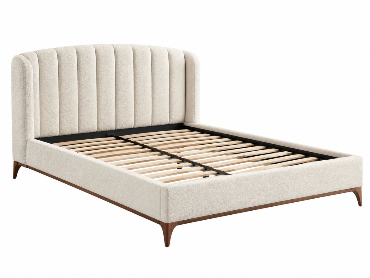 Gestoffeerd bedframe 160 x 200 cm crème boucléstof met lattenbodem modern