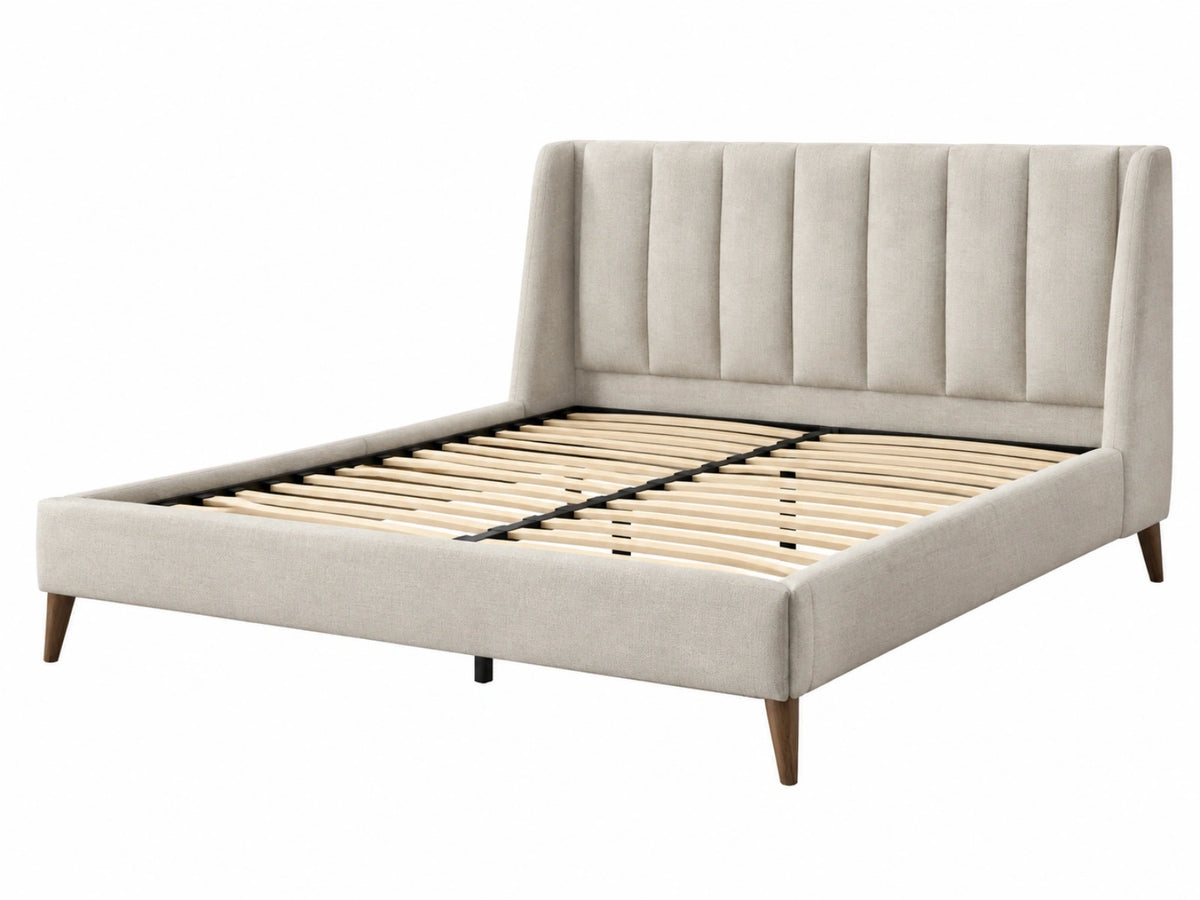 Gestoffeerd bedframe 160 x 200 cm beige stof met lattenbodem - modern tweepersoonsbed