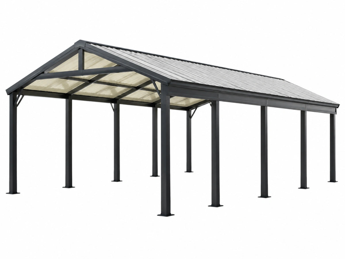 Carport 600 x 300 x 270 cm staal zwart met transparant dak voor buiten