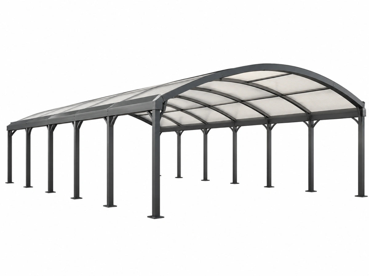 Carport 600 x 600 cm - aluminium en polycarbonaat - antraciet transparant - gebogen dak voor buiten