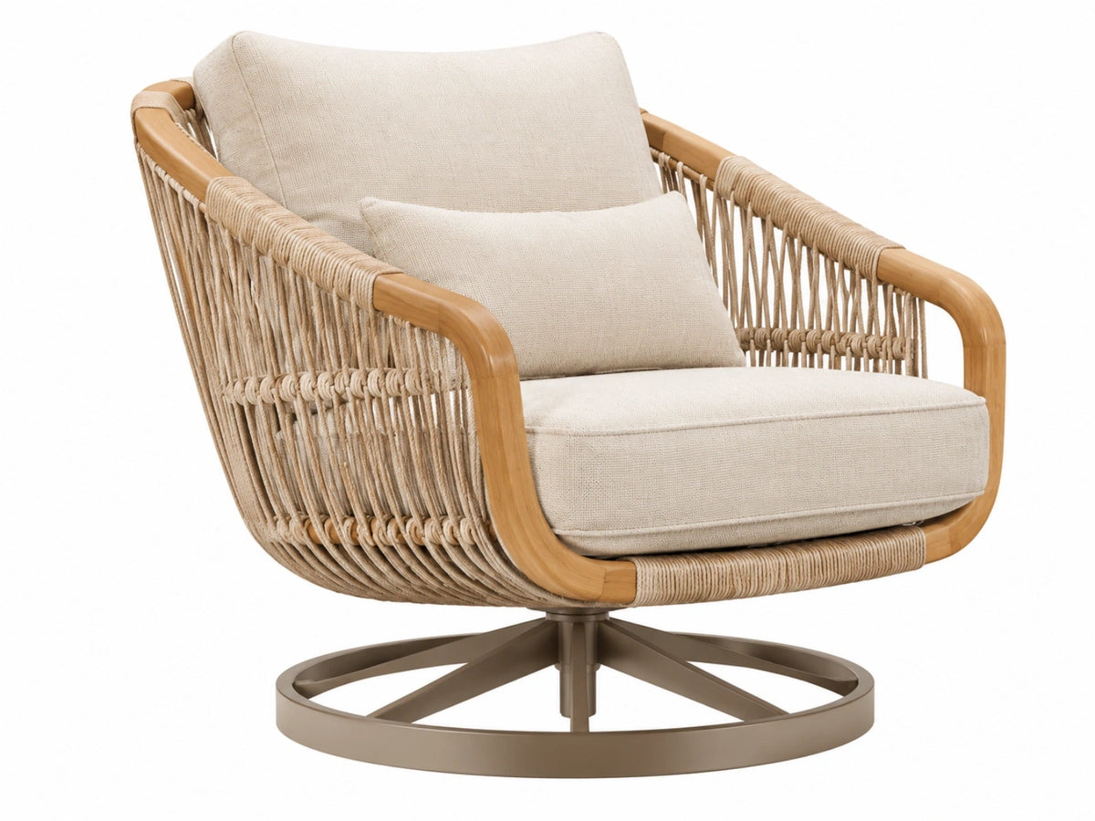Draaibare fauteuil 82 x 78 x 88 cm hout en touw beige - comfortabele zithoek
