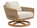 Draaifauteuil 82 x 82 x 78 cm hout beige - gevlochten armstoel met stoffen zitting
