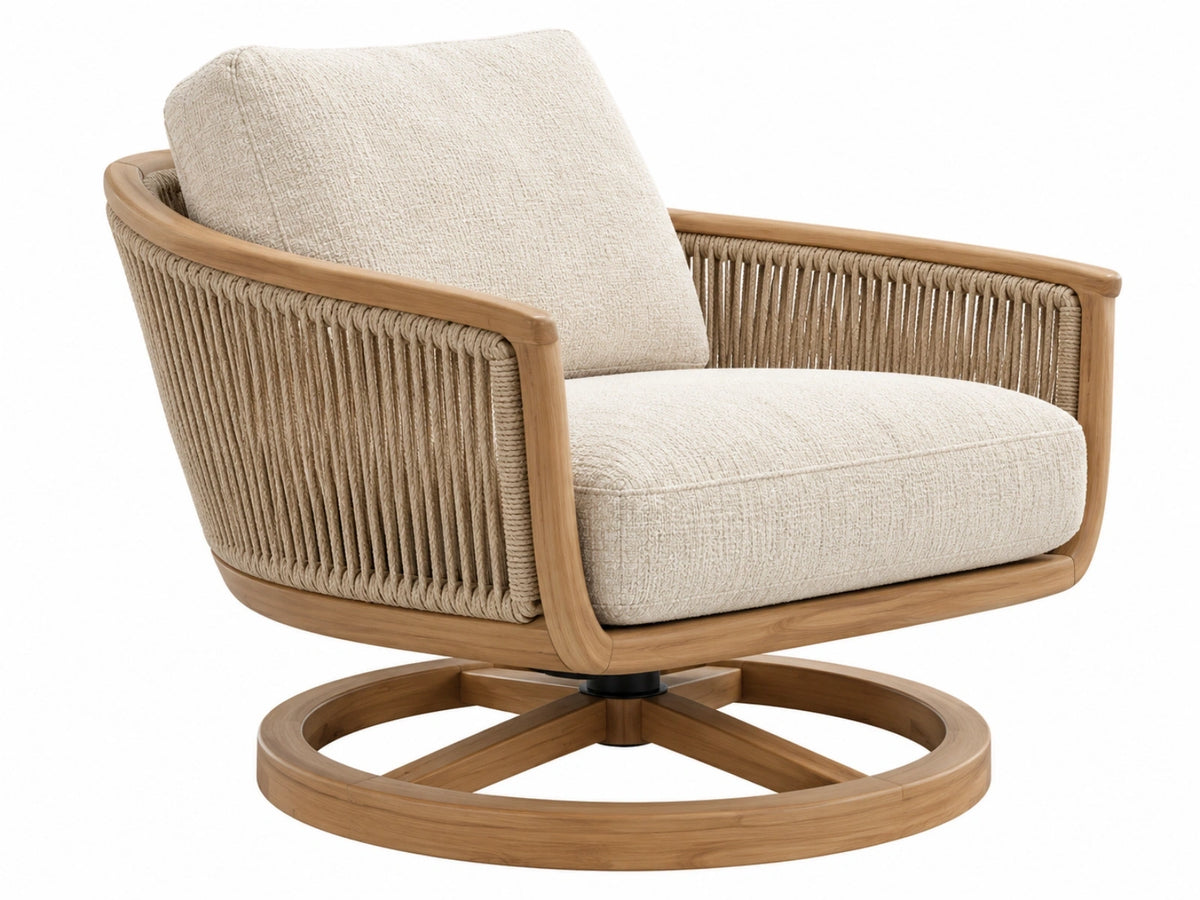 Draaifauteuil 82 x 82 x 78 cm hout beige - gevlochten armstoel met stoffen zitting