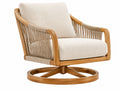 Draaibare loungestoel 80 x 85 x 90 cm - houten frame met beige stoffen bekleding en gevlochten zijkanten