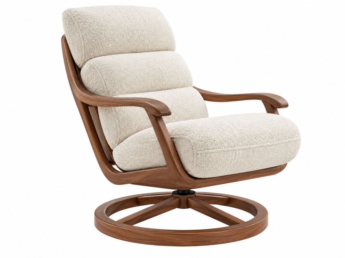 Draaifauteuil 75 x 85 x 95 cm crème textiel en bruin hout - modern