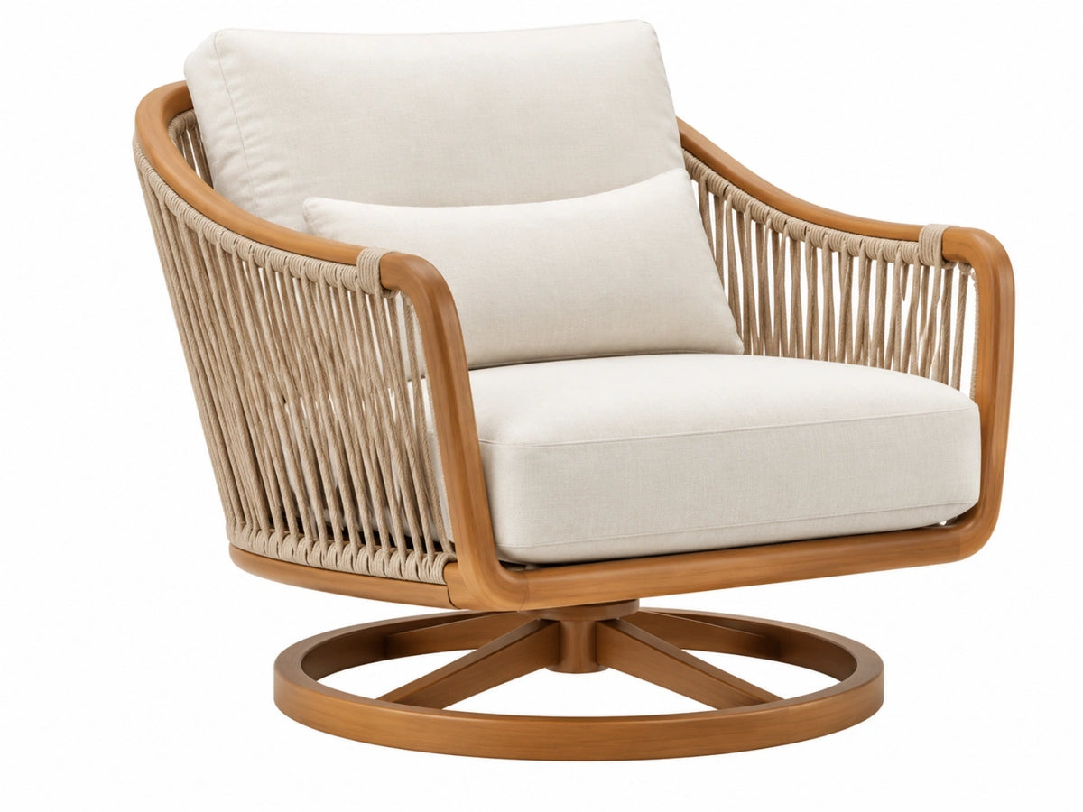 Draaifauteuil 80 x 78 x 82 cm hout beige met gevlochten touw - draaibare loungestoel