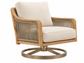 Draaifauteuil 85 x 78 x 90 cm - houten frame beige stoffen bekleding met touwdetails