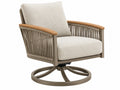 Draaibare loungestoel 80 x 85 x 90 cm met metalen frame taupe touw en beige stof voor buiten