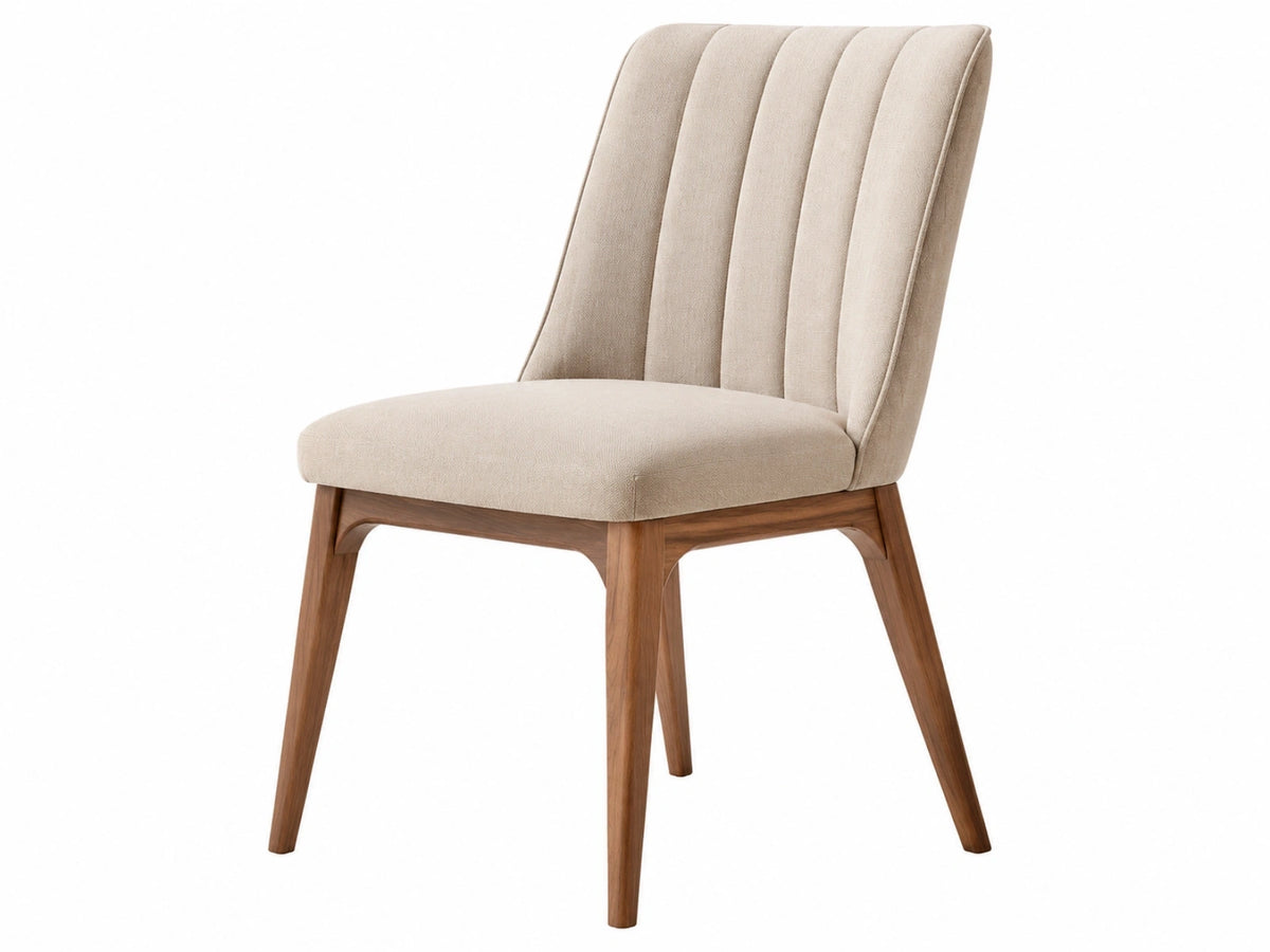 Eetkamerstoel 52 x 62 x 90 cm beige stof met houten poten - gestoffeerde zitting
