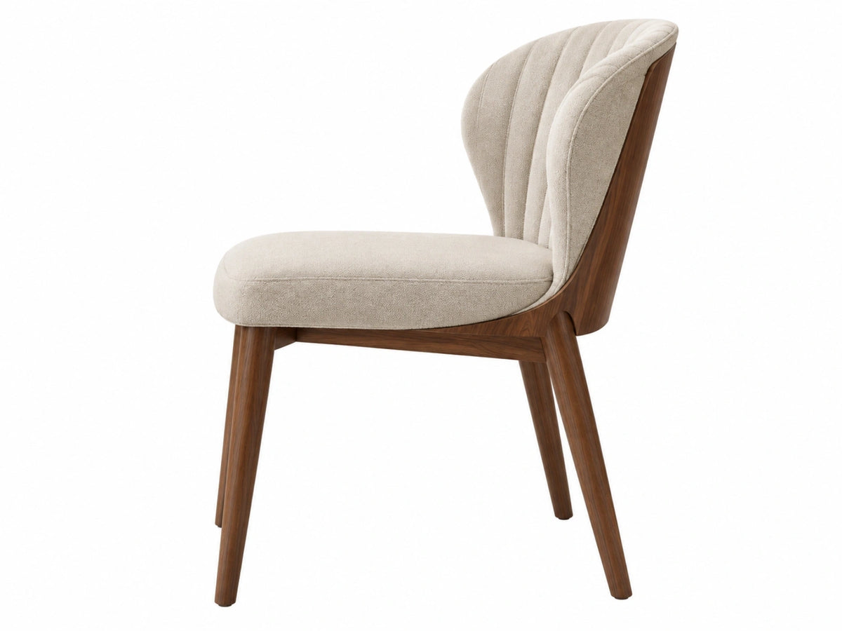 Eetkamerstoel 60 x 65 x 85 cm beige stoffen bekleding houten frame geribde rugleuning